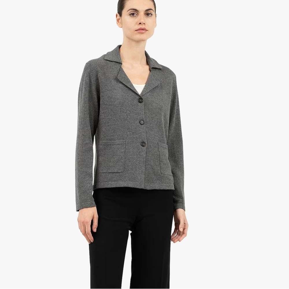Charter Club Gray Wool Blend Knit Blazer Cardigan Sweater